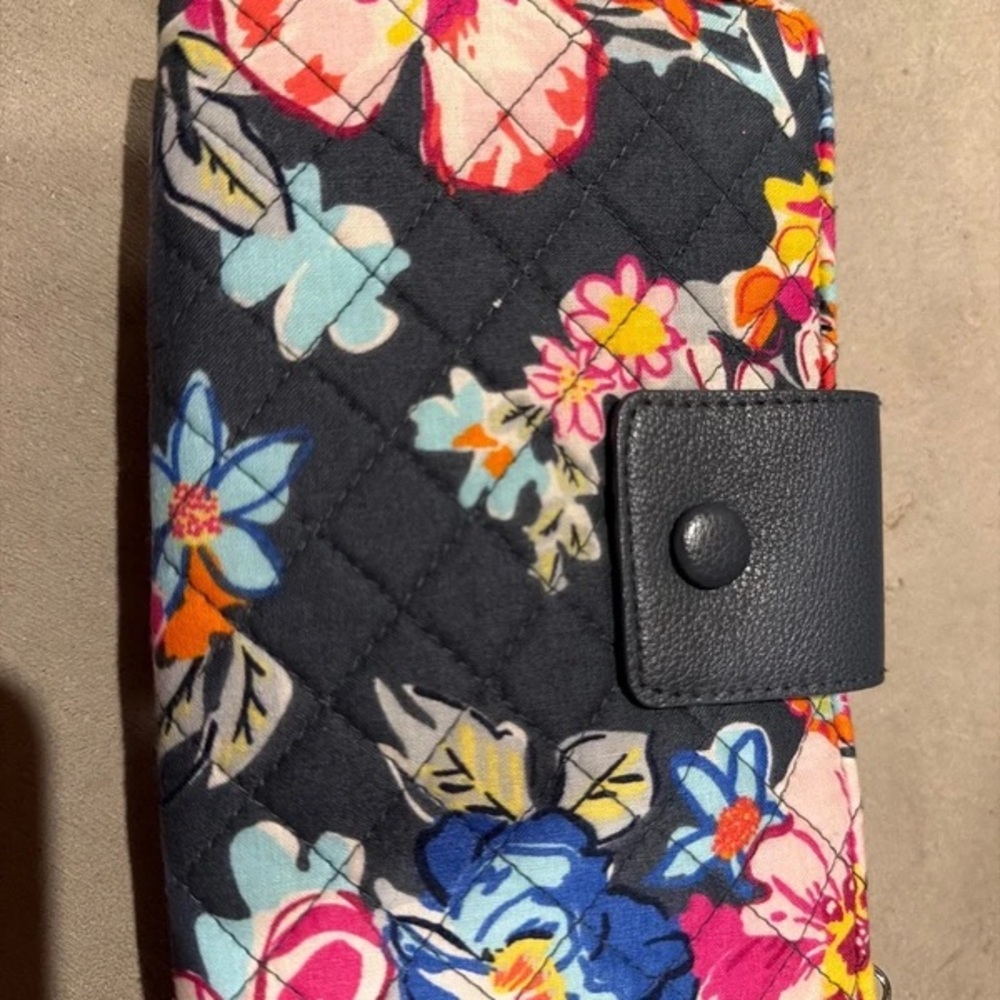 Quilted Floral Phone Wallet Case - Black Multicolor